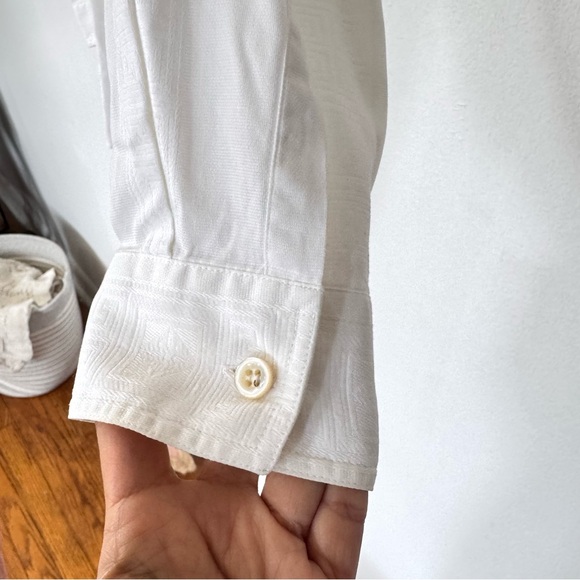 Gianni Versace Vintage Greca Pattern Minimalist White Shirt Long Sleeves Sz 44 - Picture 9 of 16